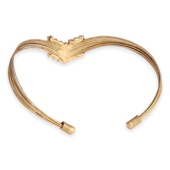 Vintage Rhinestone Chevron Cuff Bracelet Gold Tone Multi-Strand Wire Estate - Picture 3 of 4